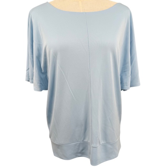 Josephine Chaus Tops - Josephine Chaus L Light Blue Boat Neck SS Knit Top Banded Hem Coastal Airy Flowy